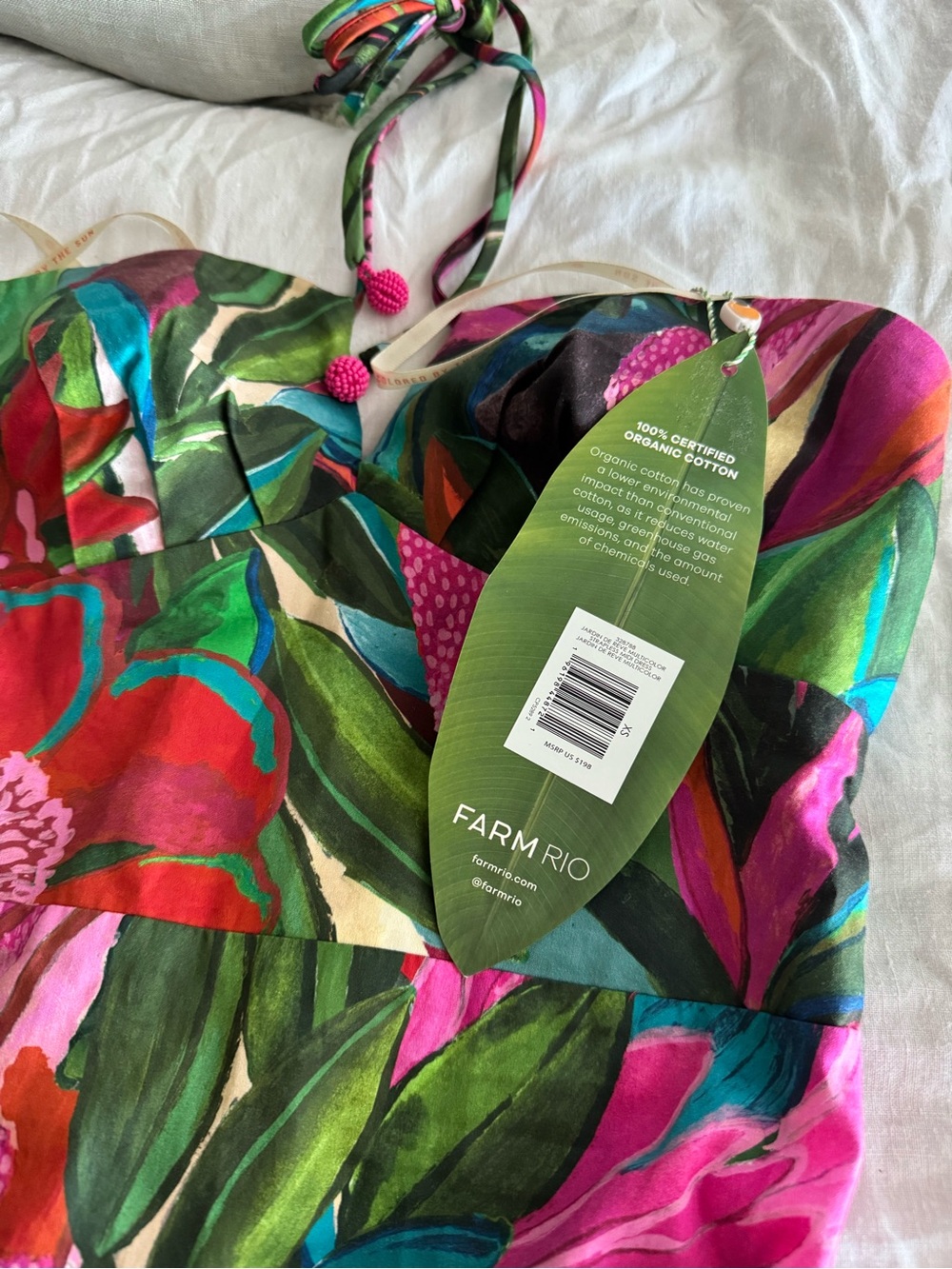 NWT FARM Rio Tropical Floral Dress in Green, Pink, Red - Picture 3 of 6